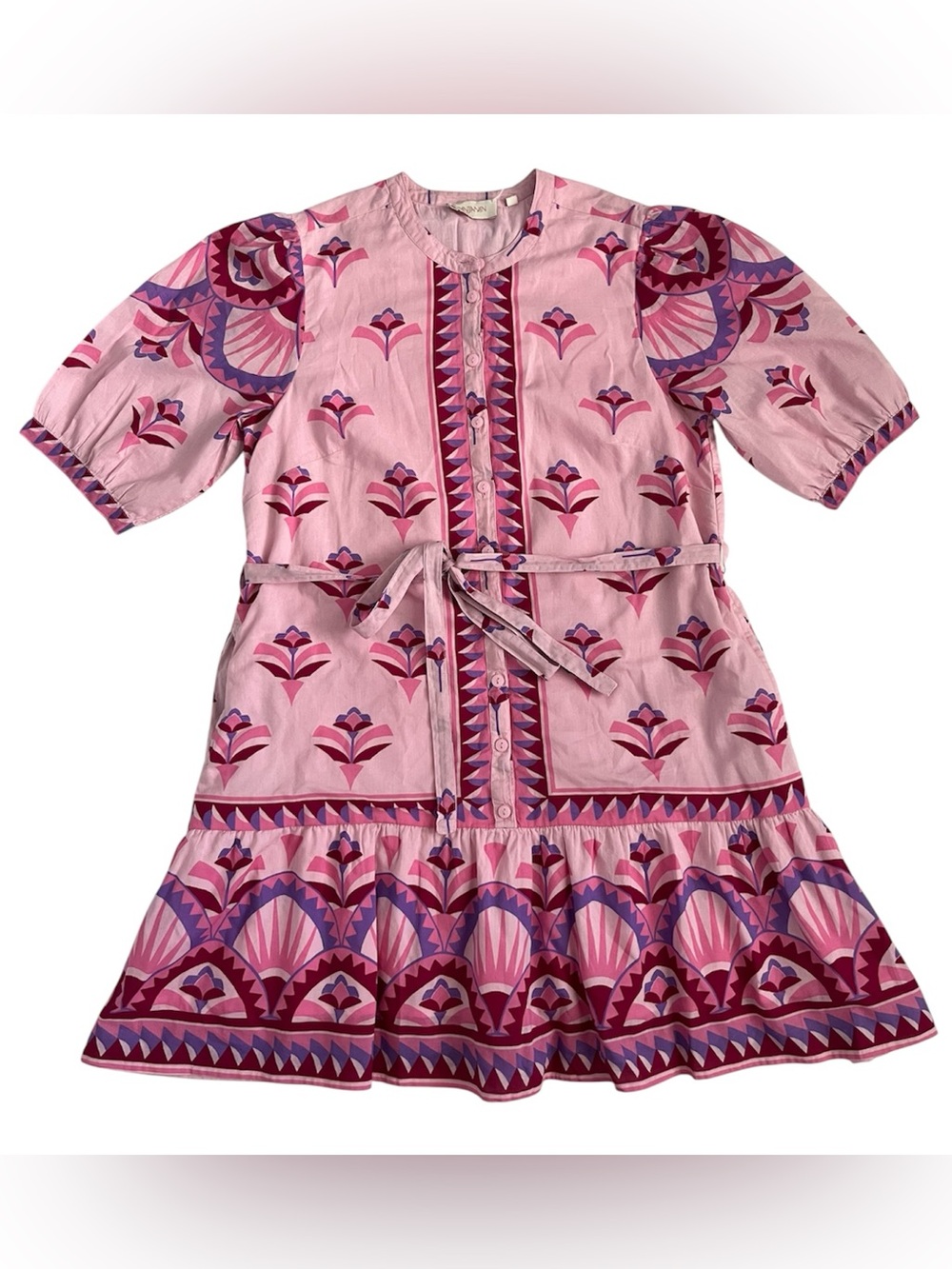 Banjanan Pink & Purple Printed Tie-Waist Casual Dress